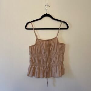 And Now This L tank top beige coastal grandma ruche ruffle casual summer beach